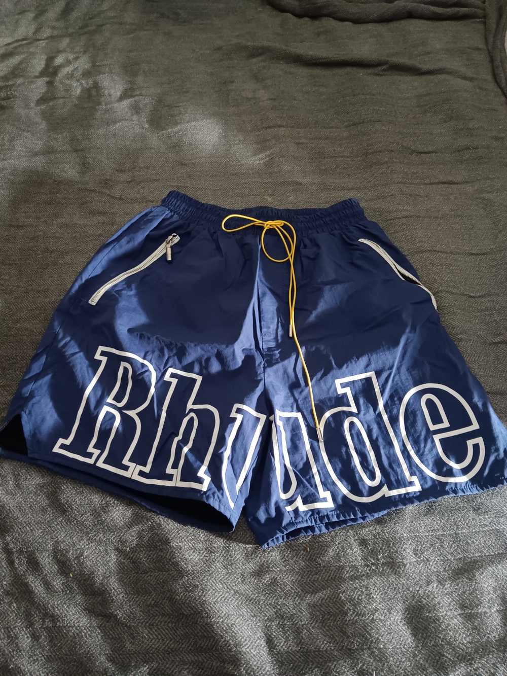 Rhude Navy Blue Men's  Trunks with Yellow Drawstring
